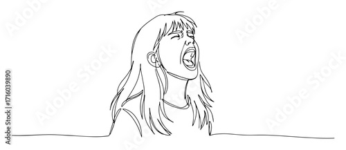 female screaming portrait contour monoline vector lineart thin outline sketch