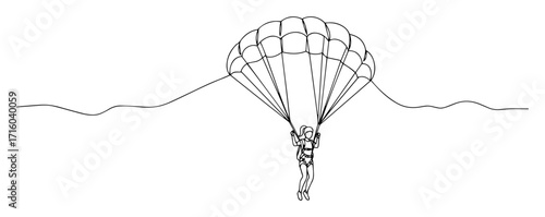 parachutist landing on ground monoline vector design