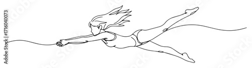 woman swimming front crawl contour monoline vector lineart thin outline sketch
