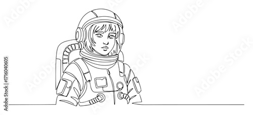 female astronaut portrait continuous one line drawing