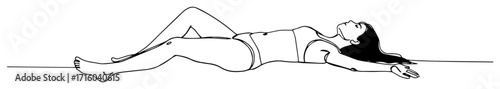 woman sunbathing on beach one continuous line drawing