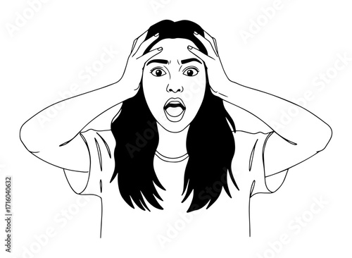 shocked woman screaming one continuous line drawing