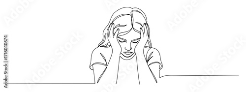 one continuous line drawing of a desperate woman feeling stressed and tired