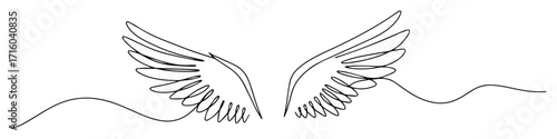 symmetrical angel wings thin outline monoline lineart vector design