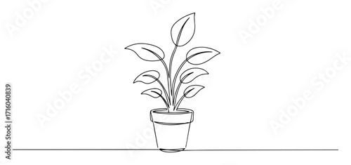 indoor potted plant thin outline monoline lineart vector doodle