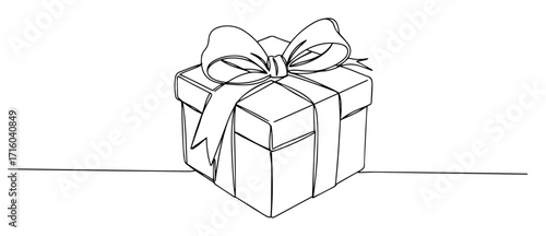 gift box with ribbon bow continuous one line drawing
