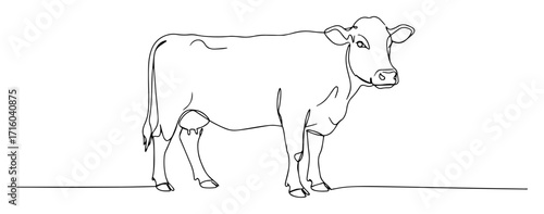cow calf standing one continuous line drawing