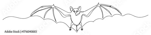 bat flying with spread wings monoline thin lineart vector illustration