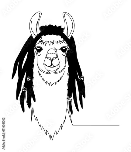 llama with dreadlocks portrait one continuous line drawing