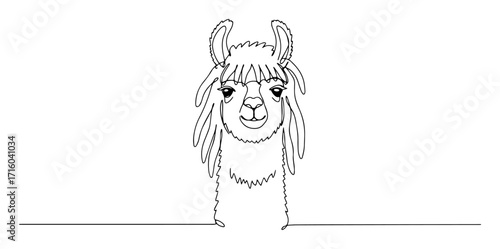 cute alpaca face one continuous line drawing