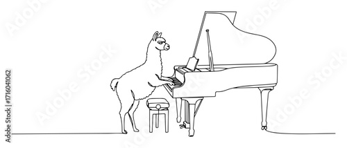 llama playing grand piano continuous line music animal vector monoline outline