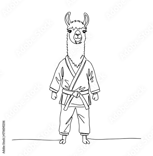 llama karate master continuous one line drawing