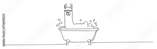 llama in bathtub taking a bath one continuous line drawing