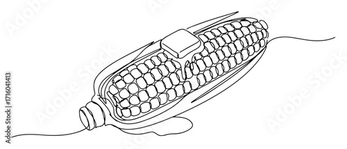 buttered corn on the cob monoline thin lineart vector illustration