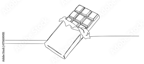 chocolate bar partially unwrapped monoline thin lineart vector illustration
