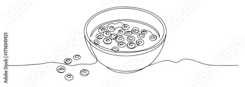 bowl of cereal with milk monoline thin lineart vector design