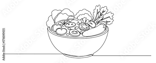 bowl of fresh vegetable salad monoline thin lineart vector design