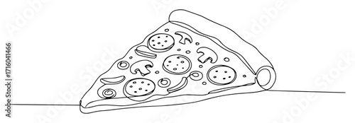 pepperoni pizza slice monoline vector lineart thin outline sketch