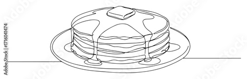 stacked pancakes with syrup monoline vector lineart thin outline
