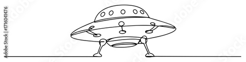 one continuous line drawing of a landed ufo flying saucer sci-fi concept vector illustration