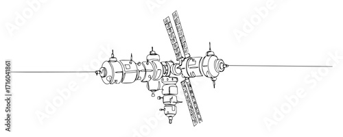 space station orbital satellite monoline vector oneline