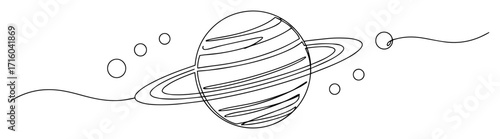 saturn planet with rings monoline vector oneline