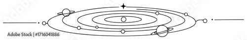 single continuous line drawing of a solar system with planets orbiting a central sun astronomy vector sketch