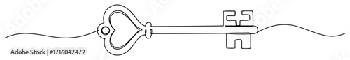 heart shaped antique key symbol of love monoline thin lineart vector illustration
