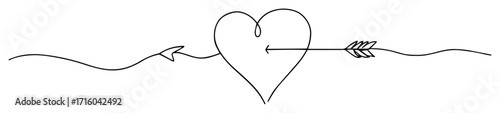 cupid arrow piercing heart sketch monoline vector