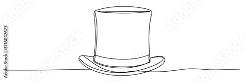 single one line drawing of an elegant vintage cylinder top hat gentleman's formal accessory vector design