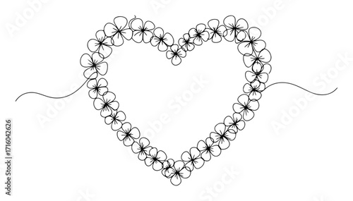 heart shaped wreath made of frangipani flowers continuous one line drawing vector floral design sketch