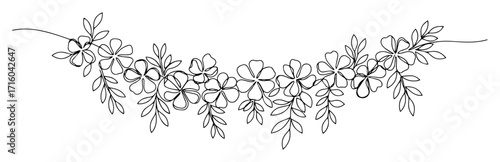floral garland with flowers and leaves border decoration continuous one line drawing vector botanical art