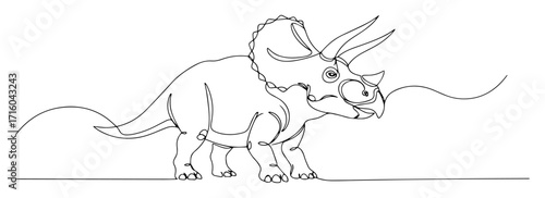 single continuous line drawing of a triceratops horned dinosaur prehistoric animal vector illustration