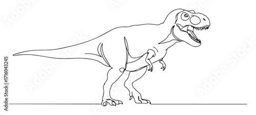 one continuous line drawing of a tyrannosaurus rex t-rex predator dinosaur vector design