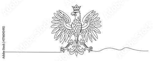 polish white eagle heraldic emblem coat of arms continuous line monoline vector