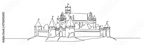 single one line drawing of the historic malbork castle in poland famous teutonic fortress landmark vector design