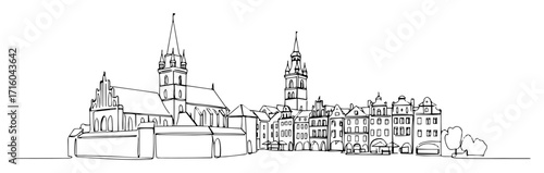 one continuous line drawing of the krakow city skyline with wawel cathedral a famous polish landmark vector illustration