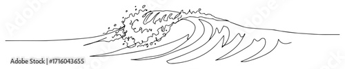 single continuous line drawing of a big crashing ocean sea wave for a surfing club logo identity vector lineart