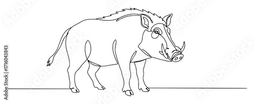 wild boar walking in natural habitat monoline thin lineart vector design