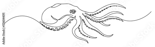 octopus with swirling tentacles deep sea lineart vector