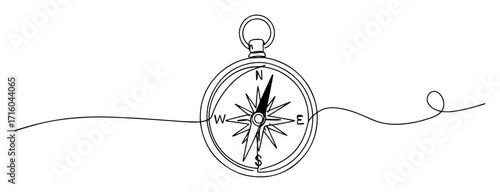 Vintage compass rose – continuous line art vector