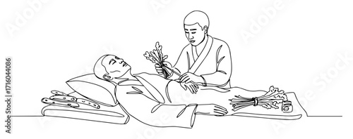 Traditional Chinese medicine moxibustion therapy – minimal line art vector