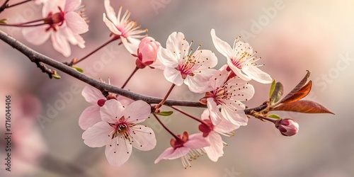 Cherry blossom branch with pink flowers in spring