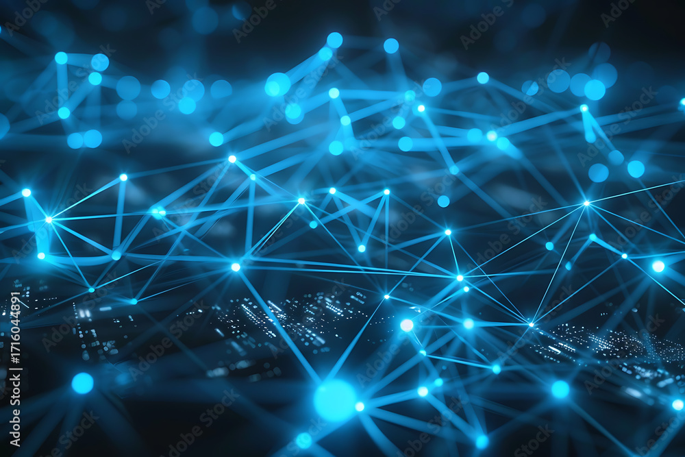 Obraz premium デジタルネットワークの抽象背景（ノードとリンクのひかり）