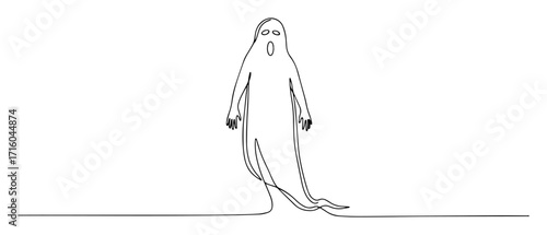 a cute floating ghost in a sheet a halloween spooky character continuous one line drawing vector doodle