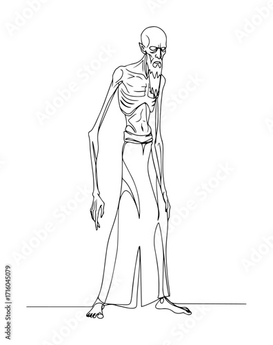 an ancient undead creature a draugr or ghoul from norse mythology continuous one line drawing vector illustration