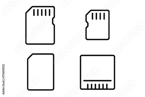 Memory card icon set. SD card and micro SD line icons. Digital data storage concept. Flash drive and memory stick symbol for web, apps, and technology design elements.