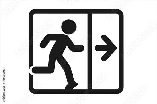 Emergency exit sign vector illustration. Running man icon for safety and evacuation. Public information symbol. Way out pictogram for fire escape route. Simple line design element.