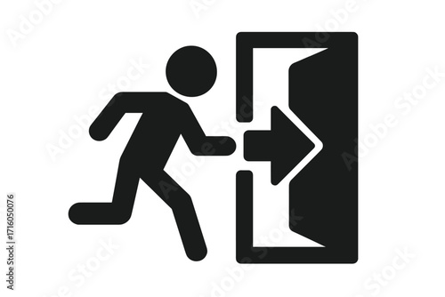Exit sign vector symbol. Emergency evacuation icon with running man pictogram. Safety concept for escape route and fire exit. Way out warning illustration of a person leaving.
