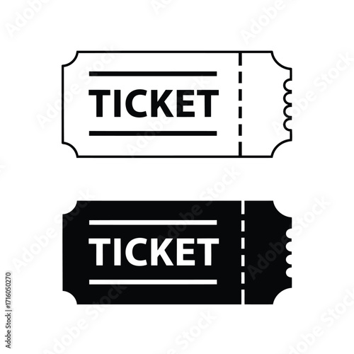 Vector illustration of two tickets, one black and white and one black with white text, vector illustration of